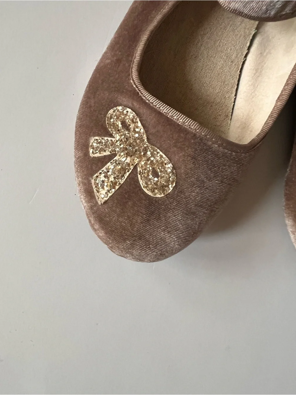 Joyfolie Girls Velvet Mary Janes with Gold Glitter Bow - Brown
